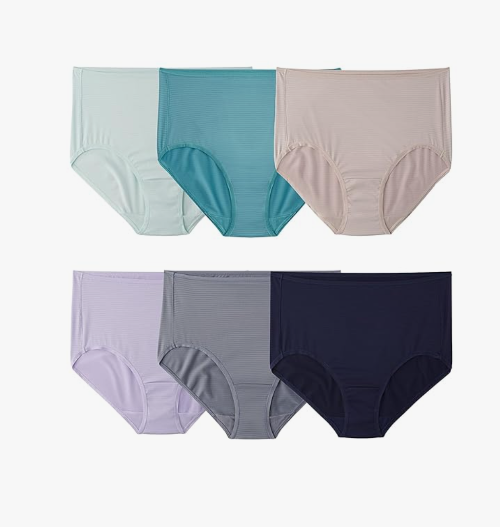 Fruit of the Loom Women's Breathable Underwear, Moisture Wicking Keeps You Cool & Comfortable, Color: Cooling Stripes - Brief - 6 Pack - Colors May Vary, Size: 9/1X