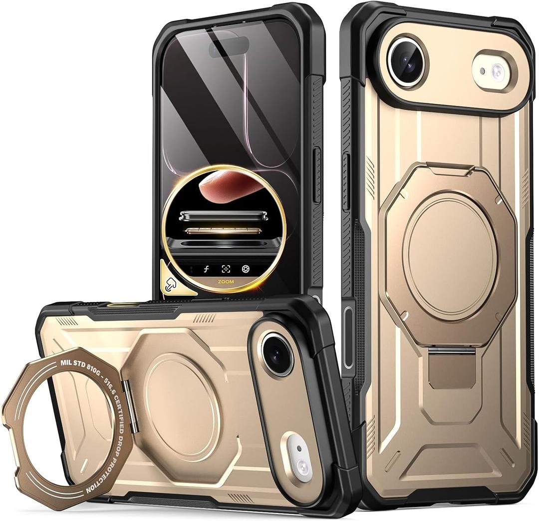 Poetic Spartan Case with Ring Stand for iPhone Air, [Camera Control Button][Magsafe Compatible], Full Body Rugged Shockproof Protective Cover Case, Metallic Gold