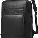 Shrrie Leather Laptop Backpack for Women and Men,28 L Travel Backpack Computer Bag Fits 16 inch Laptop,Expandable Casual Daypack with USB Charging Port for Work Business Weekender College,Black