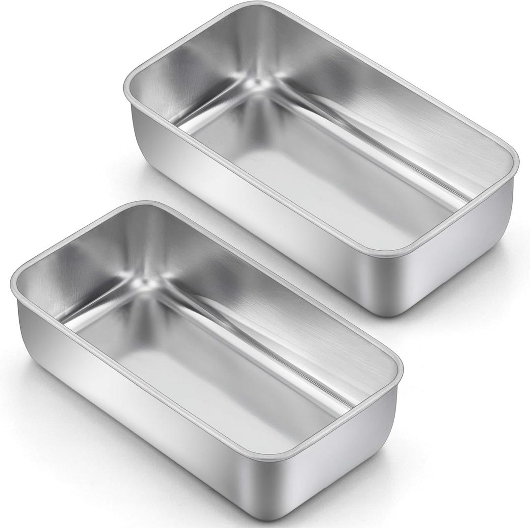 LIANYU 2 Pack Bread Loaf Pans for Baking Bread, 9x5Inch Stainless Steel Meatloaf Baking Pan, Loaf Tin for Homemade Banana Brownies and Pound Cakes, Dishwasher Safe (Silver)