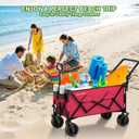 BEAU JARDIN Folding Push & Pull Beach Wagon 500 lbs Collapsible Foldable Wagons with Push Handle All Terrain Wheels Grocery Utility Camping Skiing Ice Fishing Sports Garden Wagon Cart Red
