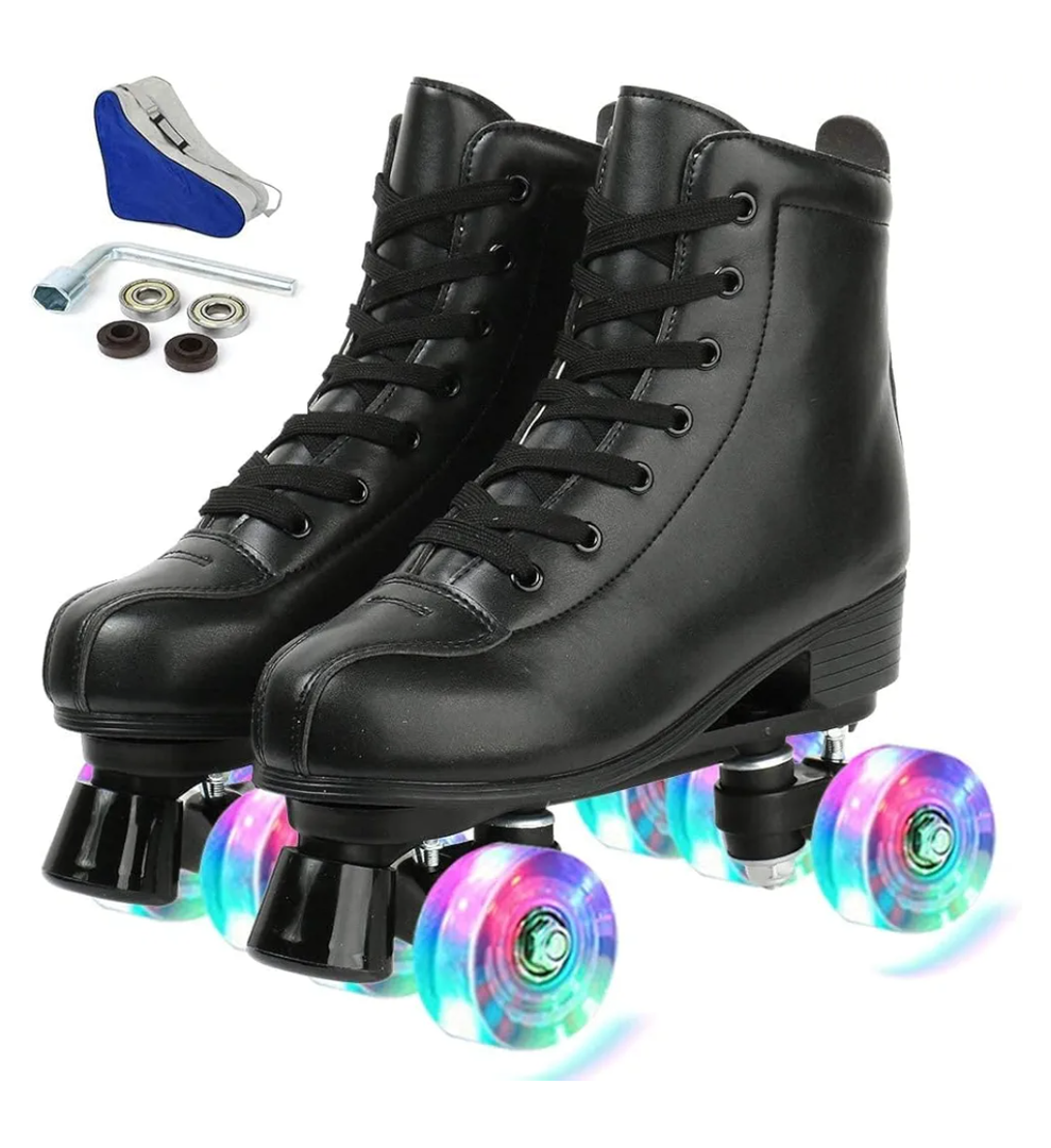 Jessie PU Leather Skates - Premium Adjustable Four-Wheel Roller Skates for Women, Men, Boys & Girls - Indoor & Outdoor. Size 41