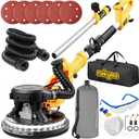 Drywall Sander, 950W 8.5A Electric Drywall Sander with Vacuum Dust Collector, 9 Variable Speed 800-2100RPM, Foldable & Extendable Handle, Wall Sander for Popcorn Ceiling, Pole Sander for Drywall (Yellow)