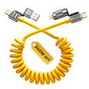 Coiled Cable 4-in-1 USB C Cable 240W Compatible with Lightning Cable Fast Charging & Data Transfer, Support to CarPlay & Android Auto, 5FT Multi Cord Combo Charger for iPhone/iPad