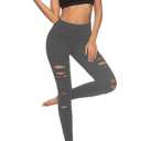 DIBAOLONG Womens High Waist Yoga Pants Cutout Ripped Tummy Control Workout Running Yoga Skinny Leggings Dark Gray XXL