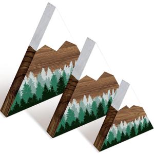 Maitys 3 Pcs 3 Size Mountain Shelf Decor Mountain Wooden Sign Farmhouse Wood Forest Sign Woodland Nursery Decor Travel Adventure Table Centerpiece for Home Farmhouse(Green)