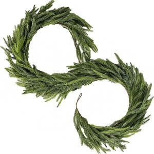 6 FT Christmas Norfolk Pine Garland Real Touch Artificial Faux Greenery Pine Christmas Garland Decorations for Home Mantle Table Stairs Door Fireplace Indoor Outdoor Xmas Holiday Decor