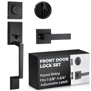 Front Door Lock Set with Deadbolt Zinc Alloy Body with MultiLayer Plating | Matte Black Front Door Handle and Deadbolt Set with Smooth, Quiet Turn Rust-Resistant, Reversible for Left and Right