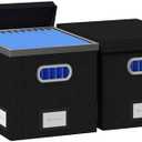 GRSQYS File Organizer Box - File Boxes for Hanging Files with Lid Set of 3 Decorative Hanging Folders Organizer with One-Piece Plastic Frame Slides (Black, 13.2 * 10.1 * 10.1in(2Pack))