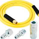 1/2 Inch x 6ft. Hybrid Air Hose with 1/2 in. MNPT Ends and Bend Restrictors, 3PCS 1/2 Air Coupler and Plug Kit, Air Compressor Hose Fittings and Accessories