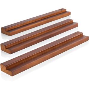 MÖNKE Vinyl Record Wall Mount - 3 Elegant Display Ledges Made from Solid Wood - These Vinyl Record Shelf Will Hold Records of Any Size (Brown)