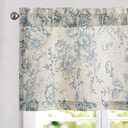 Vangao Linen Valance Curtain Farmhouse Blue Floral Window Valance for Bedroom, 16 Inch French Country Flower Small Drapes for Kitchen Light Filtering Window Treatments Rod Pocket 1 Panel