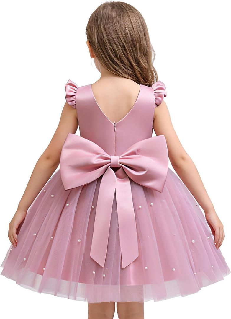 TTYAOVO Flower Girl Dress Bowknot Pageant Wedding Party Gown (6 Years, Pink)