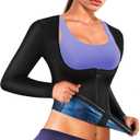 Sauna Suit Shirt for Women Weight Loss Sweat Jacket Long Sleeve Sweat Vest Fitness Shaper Zipper Workout Top L