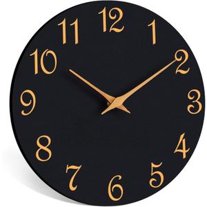 Wall Clock, 10 Inch Modern Wall Clocks Battery Operated, Silent Non Ticking Clock Decorative for Kitchen, Living Room, Bathroom, Office, Bedroom(Black Gold)
