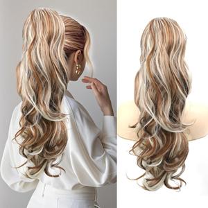 Ponytail Extension Drawstring Ponytail for Quick and Easy Hairstyling Brown & Cream Yellow 26in Natural Looking Synthetic Hair