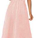 PRETTYGARDEN Women's 2026 Summer Spaghetti Strap Maxi Dresses Plaid Square Neck A Line Casual Beach Vacation Long Sundress (Pink, S)