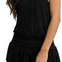 Misng Halter Mini Dress Mesh Party Sleeveless Open Back Dress Summer Grad Short Ruffle Going Out Dress, Size M