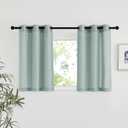 NICETOWN Sage Green Short Linen Curtains for Kitchen, Thick Flax Small Window Treatments Semi Sheer Privacy Assured with Light Through for Cafe/Bathroom, W42 x L48, 2 Panels
