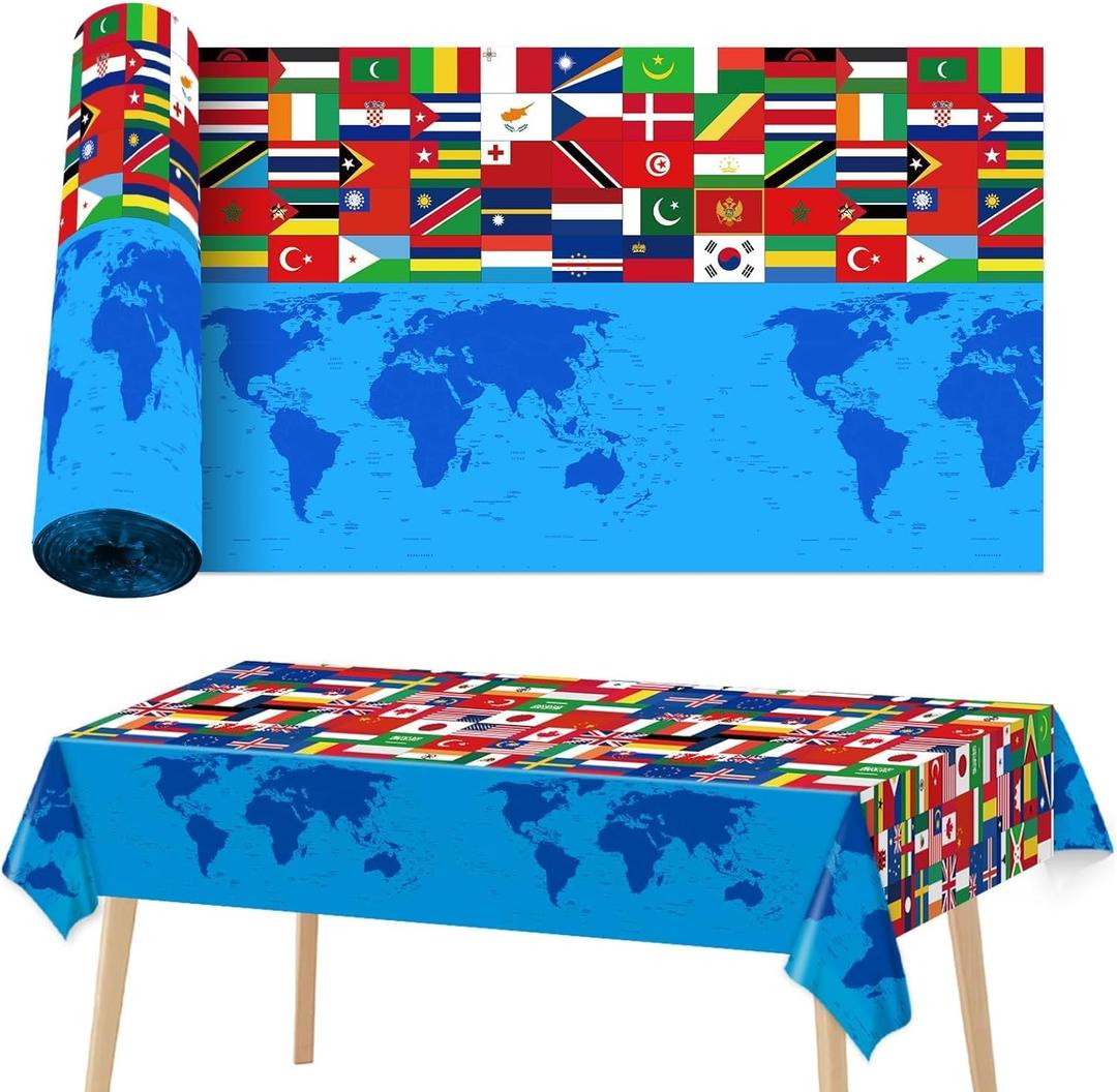 party greeting International Decoration 1181 x 52 Inch International Table Cover Roll World Flag Birthday Tablecloth Plastic Table Cloth Retirement Supplies