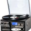 9-in-1 Vintage Bluetooth Record Player for Home Entertainment, 3-Speed Turntable with AM/FM Radio, CD & Cassette, USB/SD/MMC Input, Built-in Stereo Speakers, Remote Control, Aux in & RCA Line Out