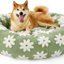 Lesure Donut Large Dog Bed - Round Cat Beds for Indoor Anti-Anxiety Calming Pet Beds, Washable Cute Modern Beds with Teddy Sherpa Plush & Anti Slip Bottom, 36 Inch, Green (Flower Garden Green)