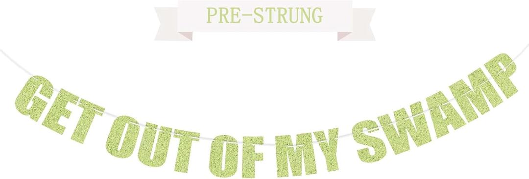 Pre-Strung Party Decorations Get out of my Swamp Bunting Banner Green Glitter Birthday Funny Housewarming Party Decor