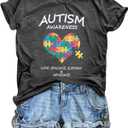 Women Autism Awareness Shirt Autistic Support Shirt Funny Letter Print Casual Mental Health Short Sleeve Shirt