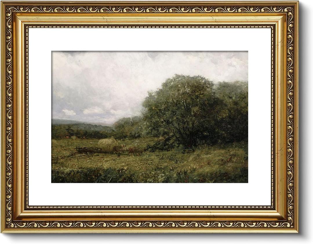 ARPEOTCY Vintage Gold Framed Wall Art, 11x14 Inch Landscape Retro Picture Paintings, Antique Canvas Artwork, Victorian Picture Photo Frame Wall Decor for Gallery Bathroom Bedroom (14L" x 11W", landscape with oxen and haycart crossing bridge)