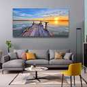 Baisuwallart S05975 Wall Art Decor Canvas Print Picture Sunset Flying Birds 1 Panel Sea Scenery Painting Sunset Glow Artwork for Kitchen Office Home Wall Decor Stretched and Framed Ready to Hang (58L" x 29W")