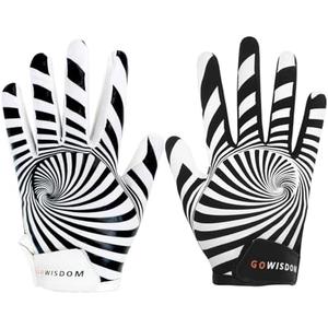 GOWISDOM Sport Youth Football Gloves, High Silicone Grip Receiver Gloves for Kids, Blackwhite, XS/ S(5.5-6 inch)
