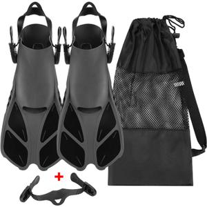 Oumers Snorkel Fins, Travel Size Adjustable Strap Diving Flippers with Mesh Bag and Extra Buckle Connector for Men Women Snorkeling Diving Swimming (XS(Kids US Size 1-4), Black)