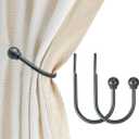 Curtain Holdbacks, Hooks, 2 PCSSolid Steel Hooks, Decorative French Ball End, Curtain Drapery Holdbacks, Wall Mounted, Curtain Tiebacks, Antique Pewter