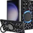 Fiyart Designed for Samsung Galaxy S23 Ultra Case Leopard Ring Holder Kickstand Magnetic Bumper Compatible with MagSafe Camera Lens Protection for Women Men Cheetah Print 6.8"-Black