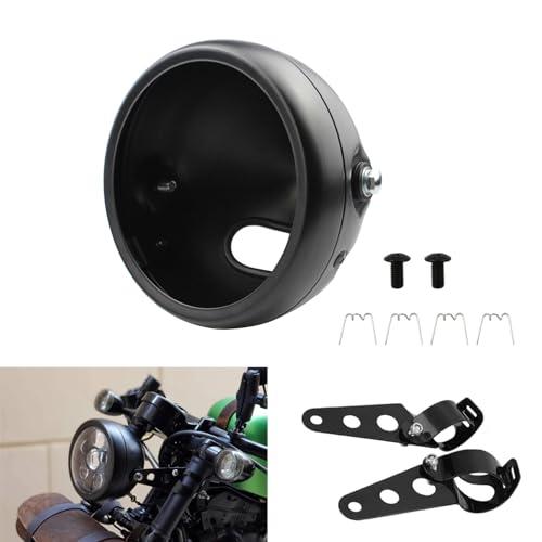 LisylineAuto 5.75 Inch Motorcycle Headlight Housing Bracket Headlamp Shell Cover 5-3/4 Headlight Mount Bucket for Harley Yamaha Suzuki Chopper Black Motorbike Headlight Bucket
