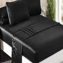 Niagara Sleep Solution Queen Grey Bed Sheet Set 4 Pieces Silky Smooth Bridal Satin Deep Pocket Fitted, Flat, 2 Pillow Cases Wrinkle Stain, Fade Resistant (Black Satin, Queen)