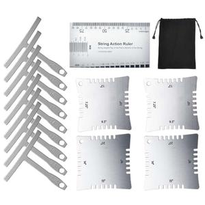 TIMESETL 14Pcs Guitar Luthier Tools Set Including Understring Guitar Radius Gauge, String Action Ruler Gauge, Guitar Notched Radius Gauges Guitar Set Up Tool Kit for Guitar and Bass Setup