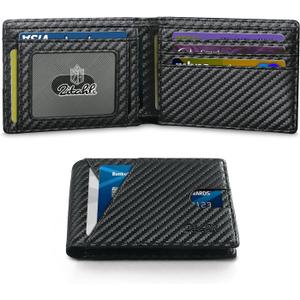 Zitahli Wallet for Men Slim 11 Credit Card Holder RFID Blocking Small Men's Wallet Bifold Minimalist Front Pocket With Mens Gifts Box (carbon black)