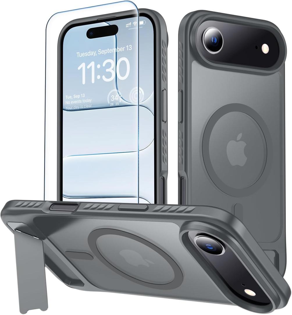 3 x MOZOTER for iPhone Air Case with Kickstand,[Compatible with MagSafe] [12FT Military Grade Protection] Slim Translucent Matte Shockproof Phone Case,6.5",Gray