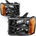 AUTOSAVER88 Headlight Assembly Compatible with 2007-2013 GMC Sierra 1500/2007-2014 Sierra 2500HD 3500HD Black Housing with Amber Reflector Clear Lens