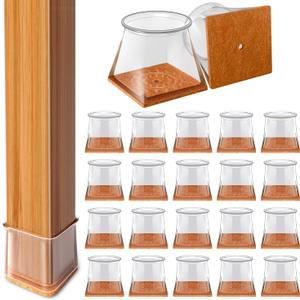 28Pcs Chair Leg Floor Protectors Square Silicone Chair Leg Protectors for Hardwood Floors Felt Furniture Pads Clear Chair Sliders for Wooden Floors(Fit:0.76" ~ 1.01")