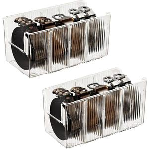 Acrylic Belt Organizer, 2 Pack with 5 Adjustable Dividers, Clear Stackable Belt and Tie Storage Organizer for Closet and Drawer, Multi-Purpose Display Bins for Belts,Ties, Socks, Underwear