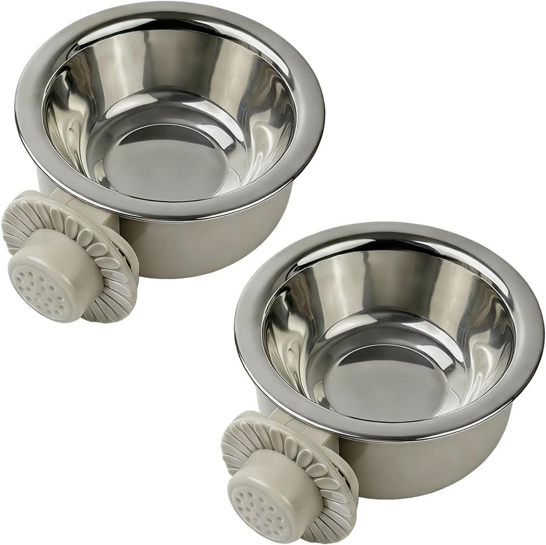 2Pcs Pets Lightweight Stainless Steel Bowl,Removable Stainless Steel Pet Hanging Food Water Feeder Bowl for Puppy Dog Cat Rabbit Ferret Bird Gunea Pigs (Small)