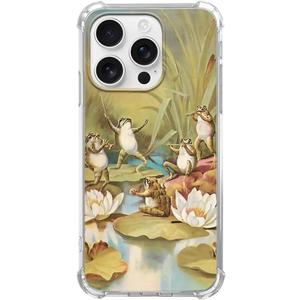 Frog Concert Case for iPhone 16 pro,Cute Frog Musician Set Pattern for Boys Girls,Trendy Cool Soft TPU Bumper Cover for iPhone 16 pro
