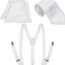 1920s White Mens Cosplay Costume Accessories Set Including Gangster Spats Suspenders Y-back Trouser Braces White Tie
