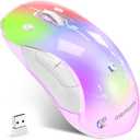 memzuoix 2.4G LED Wireless Mouse, Rechargeable Ergonomic Mouse with Detachable Cover, 1200 DPI Portable Optical Computer Mouse with USB Receiver for Laptop, PC, Desktop and MacBook, 5 Buttons-Pink