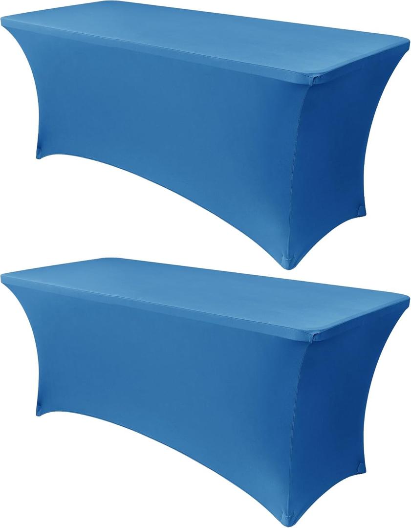 Obstal 6ft Stretch Spandex Table Cover for Standard Folding Tables - 2 Pack Universal Rectangular Fitted Tablecloth Protector for Wedding, Banquet and Party,72L x 30W x 30H Inches, Aqua, 2pc