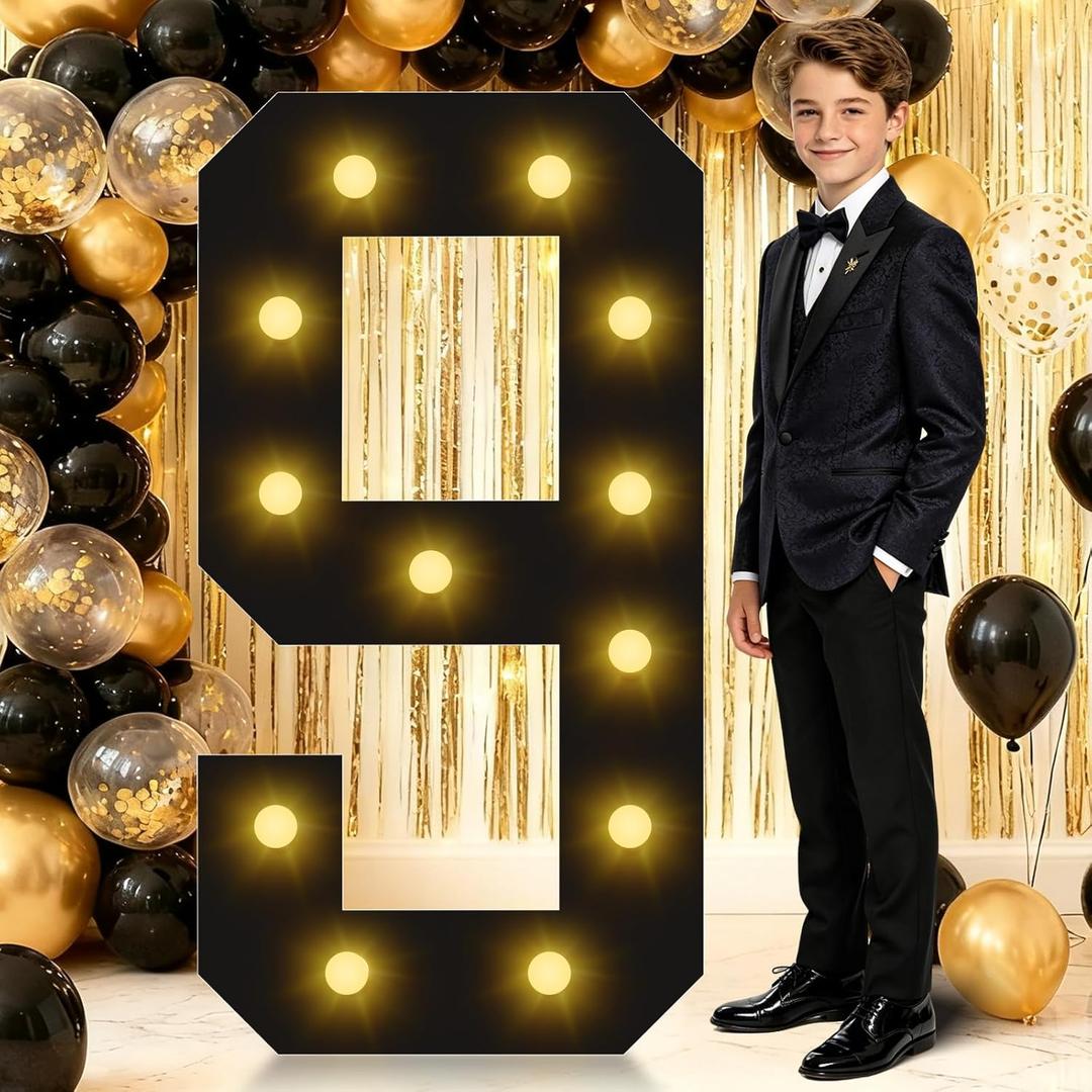 4FT Marquee Light Up Numbers, Black Giant Marquee Number 9, Pre-Cut Foam Board Set Can Be Used for Birthdays,Weddings,Party Anniversaries