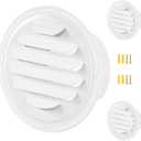 Gisafai 2 Pcs Round Soffit Vent Cover 4 Inch Stainless Steel Louvered Grille Metal Air Vent Covers with Built in Fly Screen Mesh for HVAC Ventilation House Flat Garage Exterior (White)