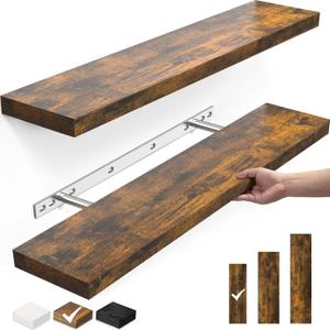 BAYKA Floating Shelves, 22.5" Wall Mounted Wood Shelves for Bathroom, Bedroom, Living Room, Kitchen, Hanging Shelf for Books/Storage/Decor with 22lbs Capacity (Rustic Brown,Set of 2) (22.5inches)